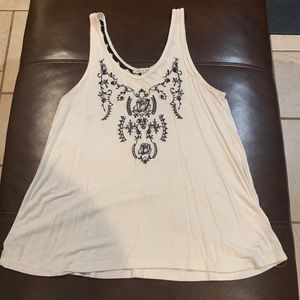 White with black rose design tank top
